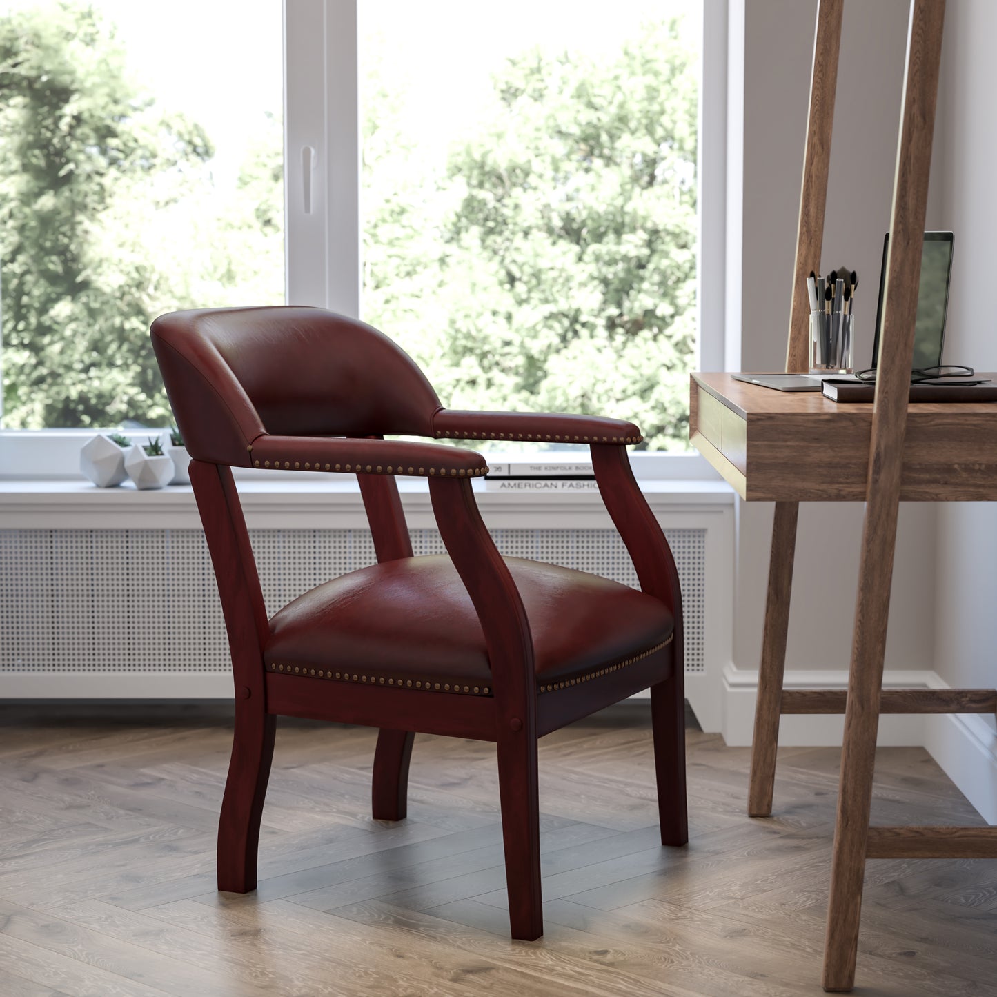 Diamond Oxblood Vinyl Luxurious Conference Chair with Accent Nail Trim Oxblood Vinyl