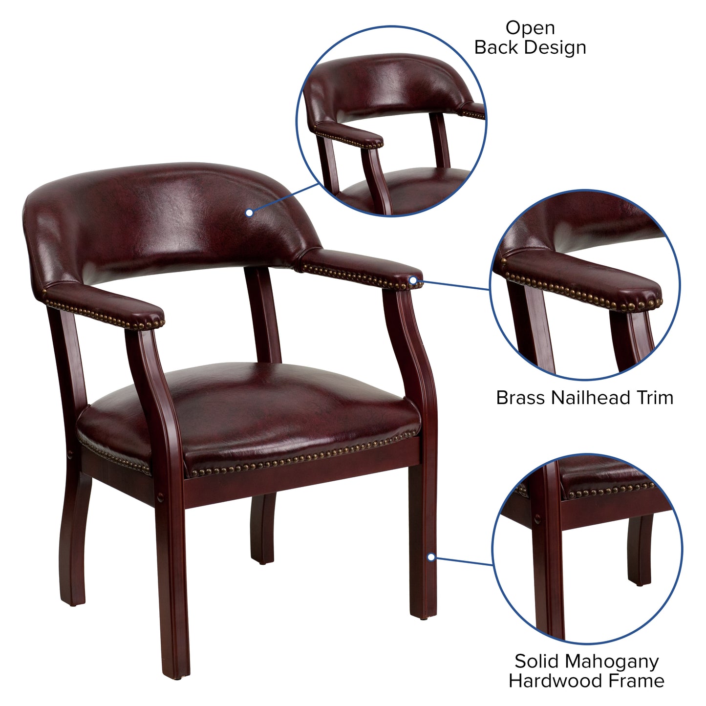 Diamond Oxblood Vinyl Luxurious Conference Chair with Accent Nail Trim Oxblood Vinyl
