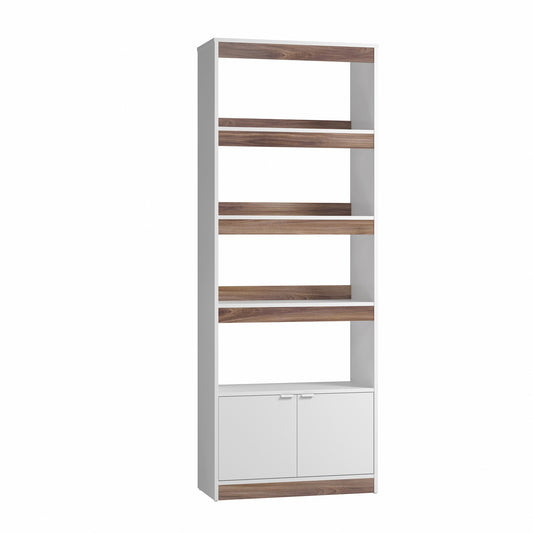 Manhattan Comfort Mid-Century Modern Ratzer Bookcase with 5 Shelves in White and Brown BC-316AMC193