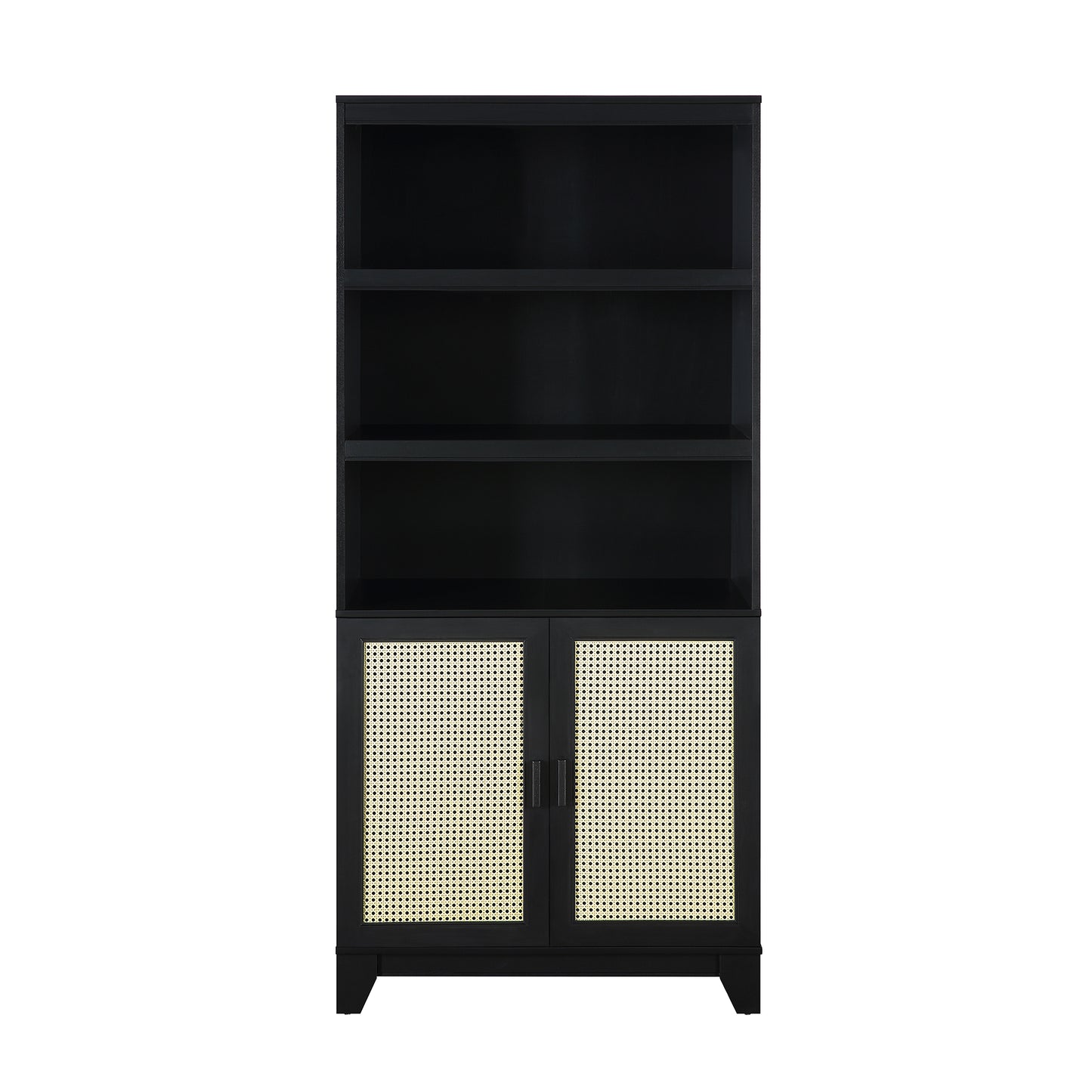 Manhattan Comfort Sheridan Modern Cane Bookcase with Adjustable Shelves in Black BC-6GLF-BK
