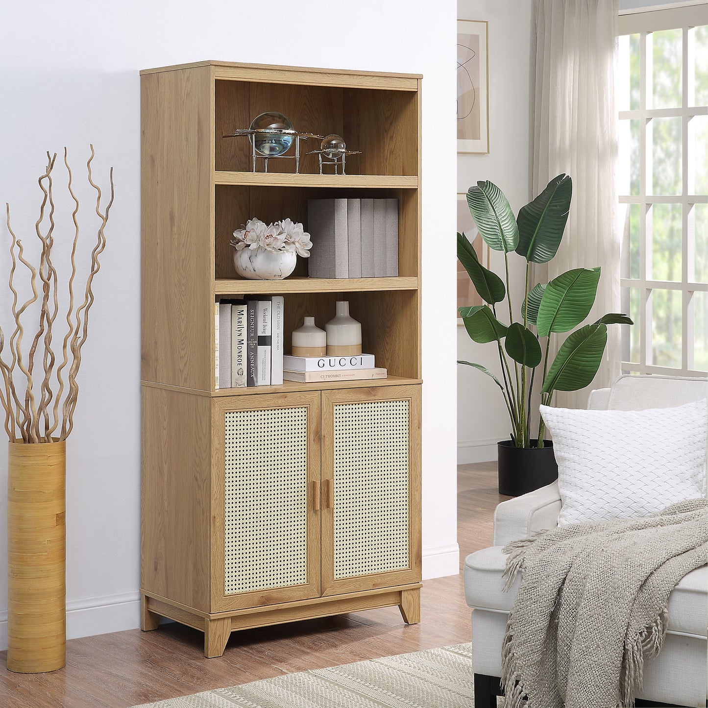 Sheridan Mid-Century Modern 31" Bookcase Cabinet in Natural (7-Shelf) BC-6GLF-NA