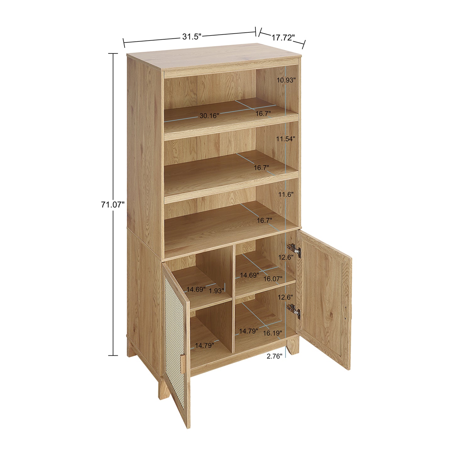 Sheridan Mid-Century Modern 31" Bookcase Cabinet in Natural (7-Shelf) BC-6GLF-NA