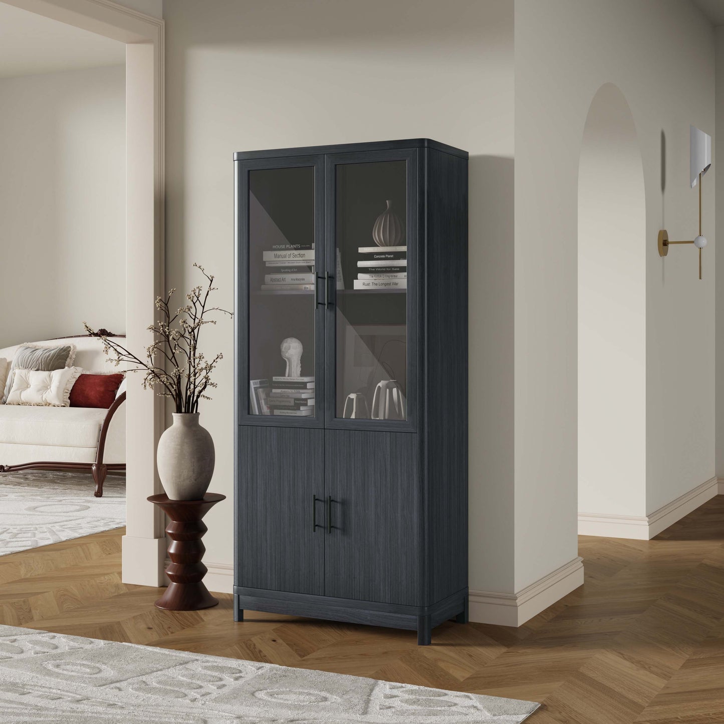 Jodie Mid-Century Modern 31" Bookcase Cabinet in Charcoal Gray (6-Shelf) BC001-GY