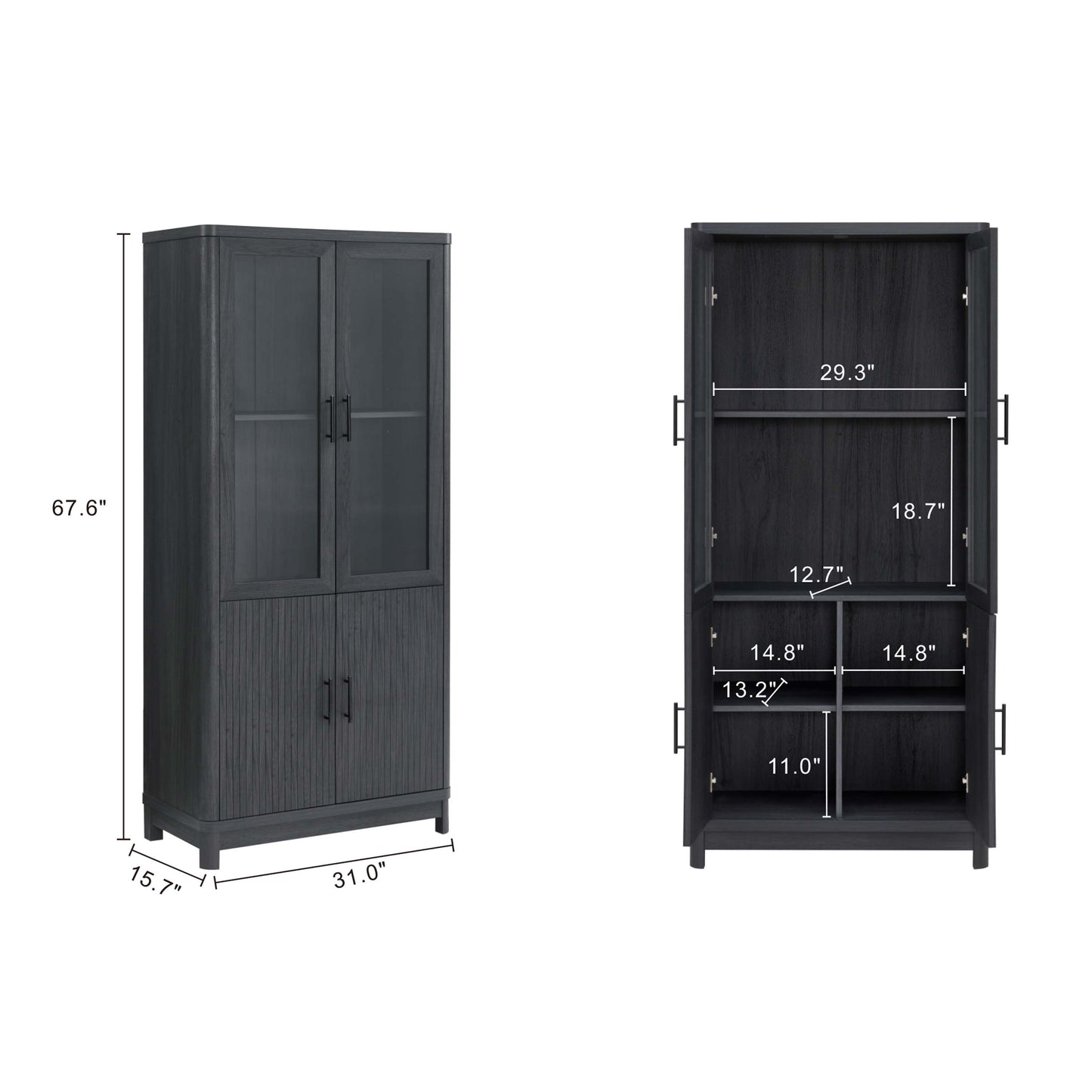 Jodie Mid-Century Modern 31" Bookcase Cabinet in Charcoal Gray (6-Shelf) BC001-GY