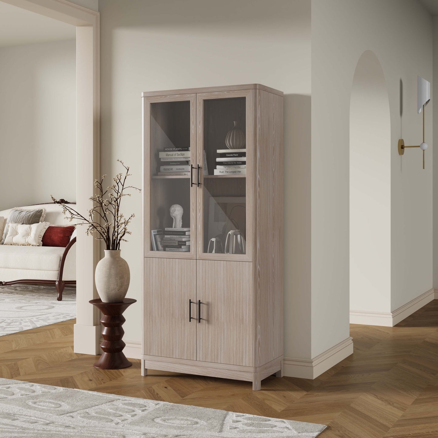 Jodie Mid-Century Modern 31" Bookcase Cabinet in Whitewashed Oak (6-Shelf) BC001-OK