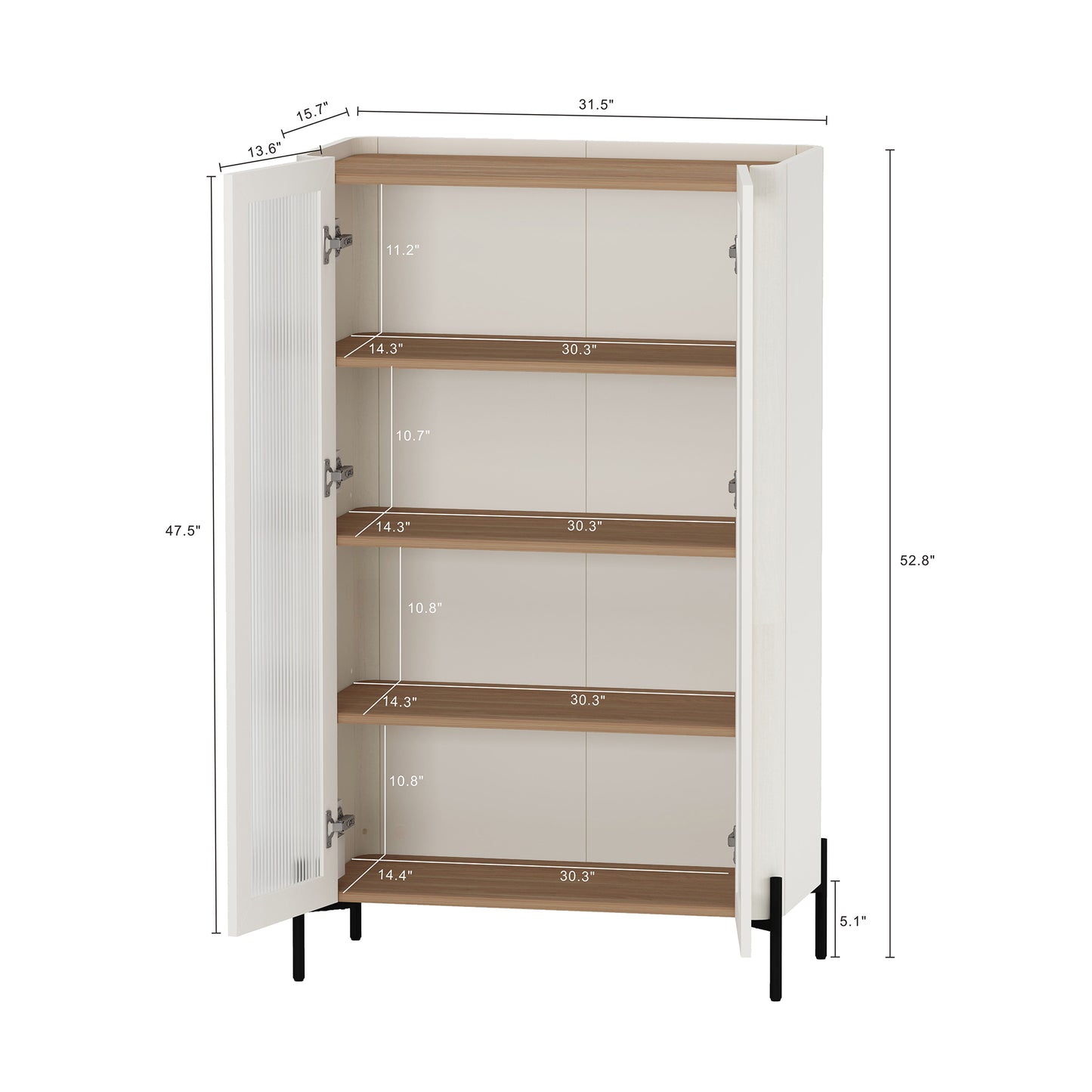 Abbey Modern 32" Tempered Glass Bookcase Cabinet in Maple and Off White (4-Shelf) BC002-OW