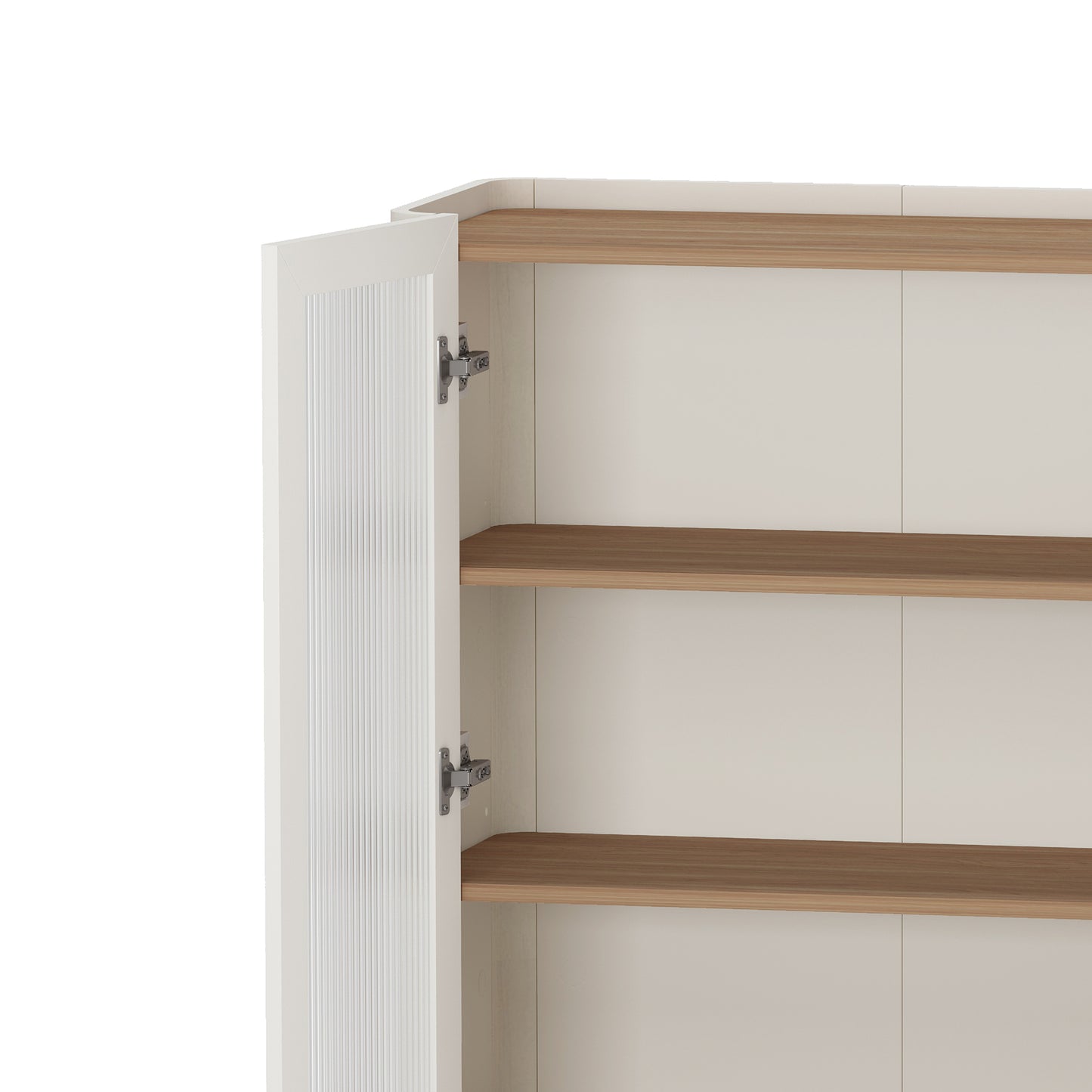 Abbey Modern 32" Tempered Glass Bookcase Cabinet in Maple and Off White (4-Shelf) BC002-OW