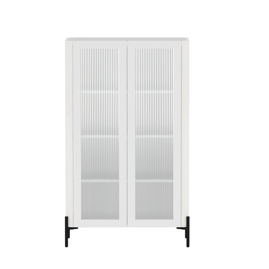 Abbey Modern 32" Tempered Glass Bookcase Cabinet in White (4-Shelf) BC002-WH