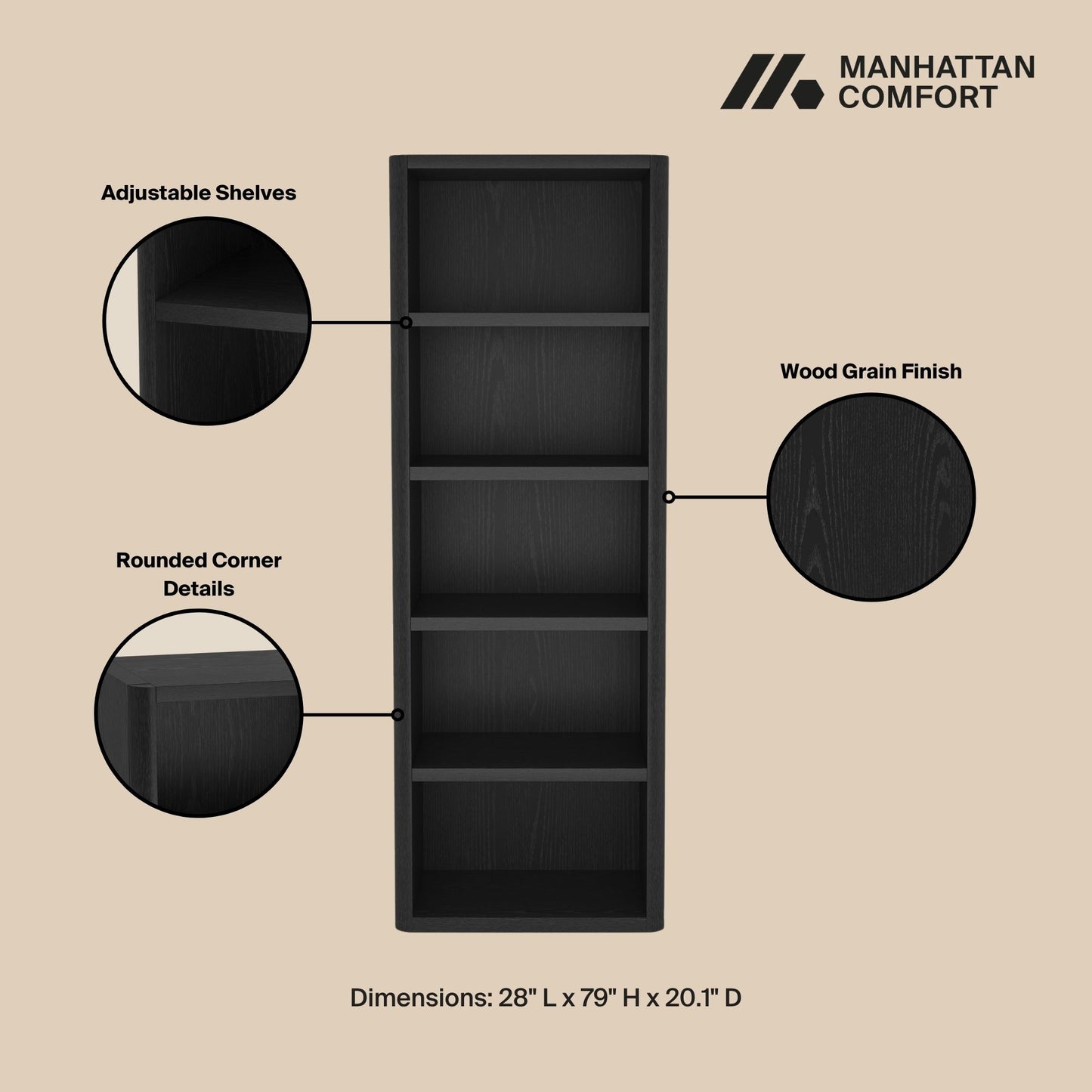 Rivington Modern 28" Open Bookcase in Black BC003-BK