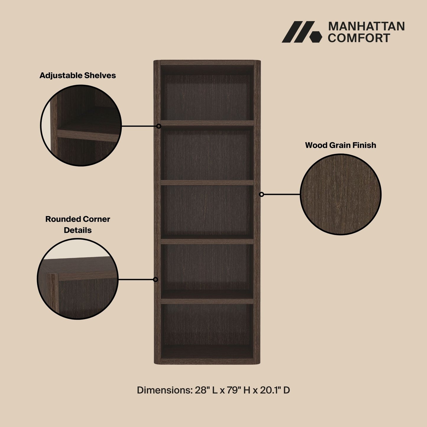 Rivington Modern 28" Open Bookcase in Dark Walnut BC003-BR