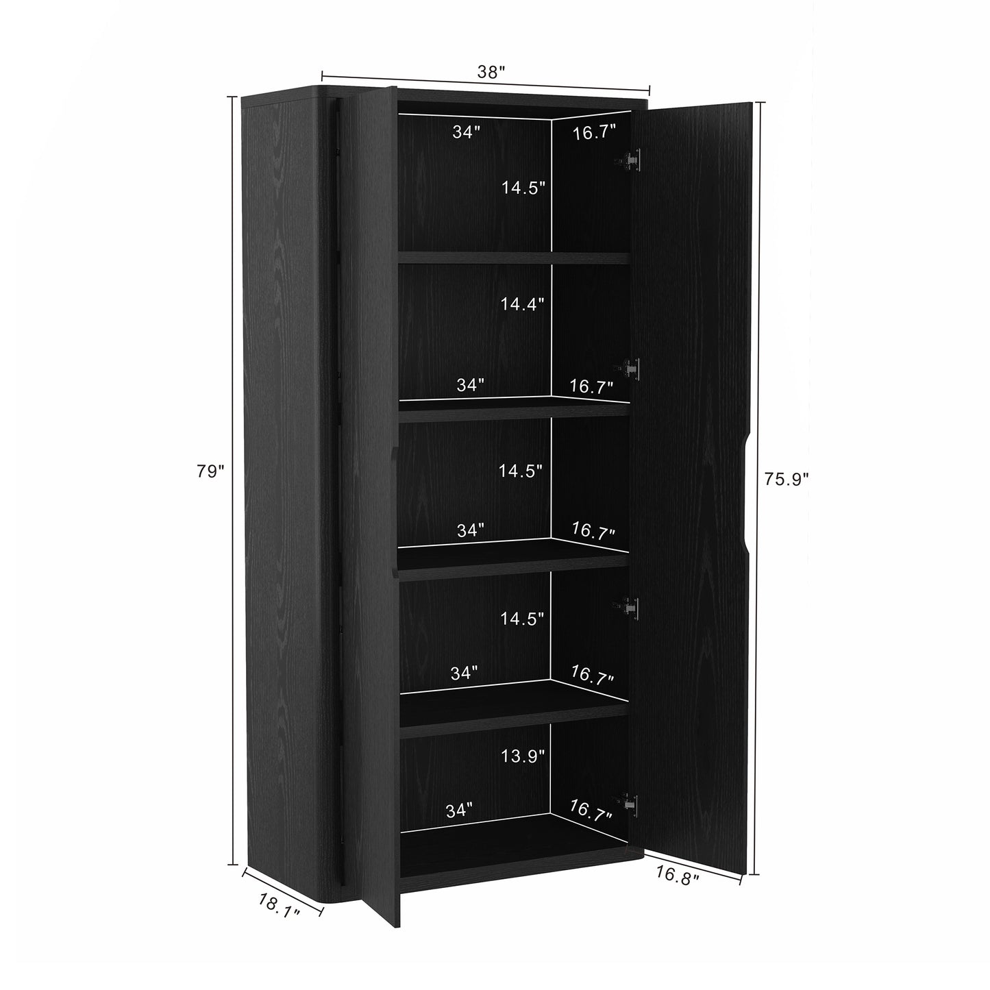 Rivington Modern 38" Bookcase Cabinet in Black BC004-BK