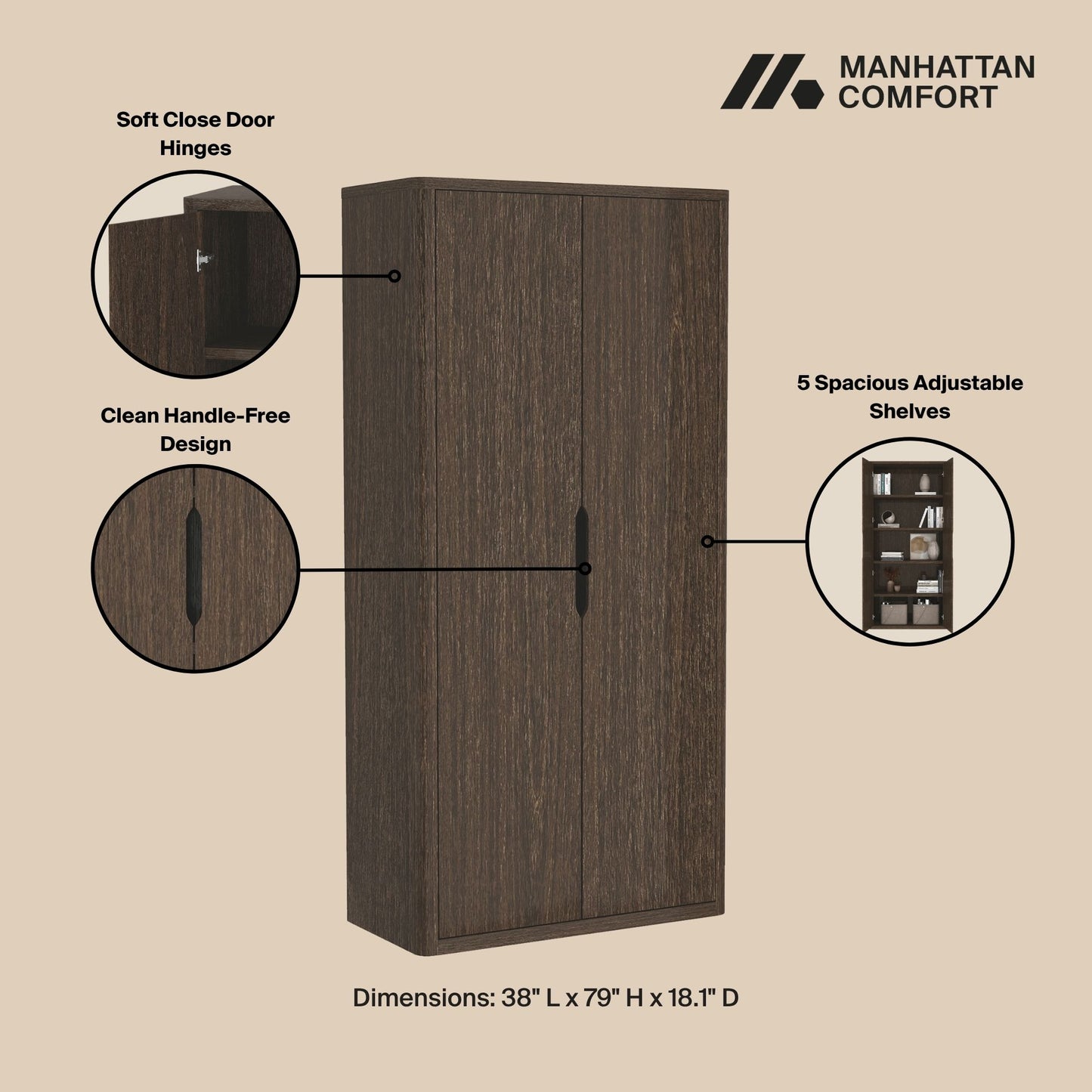 Rivington Modern 38" Bookcase Cabinet in Walnut BC004-BR