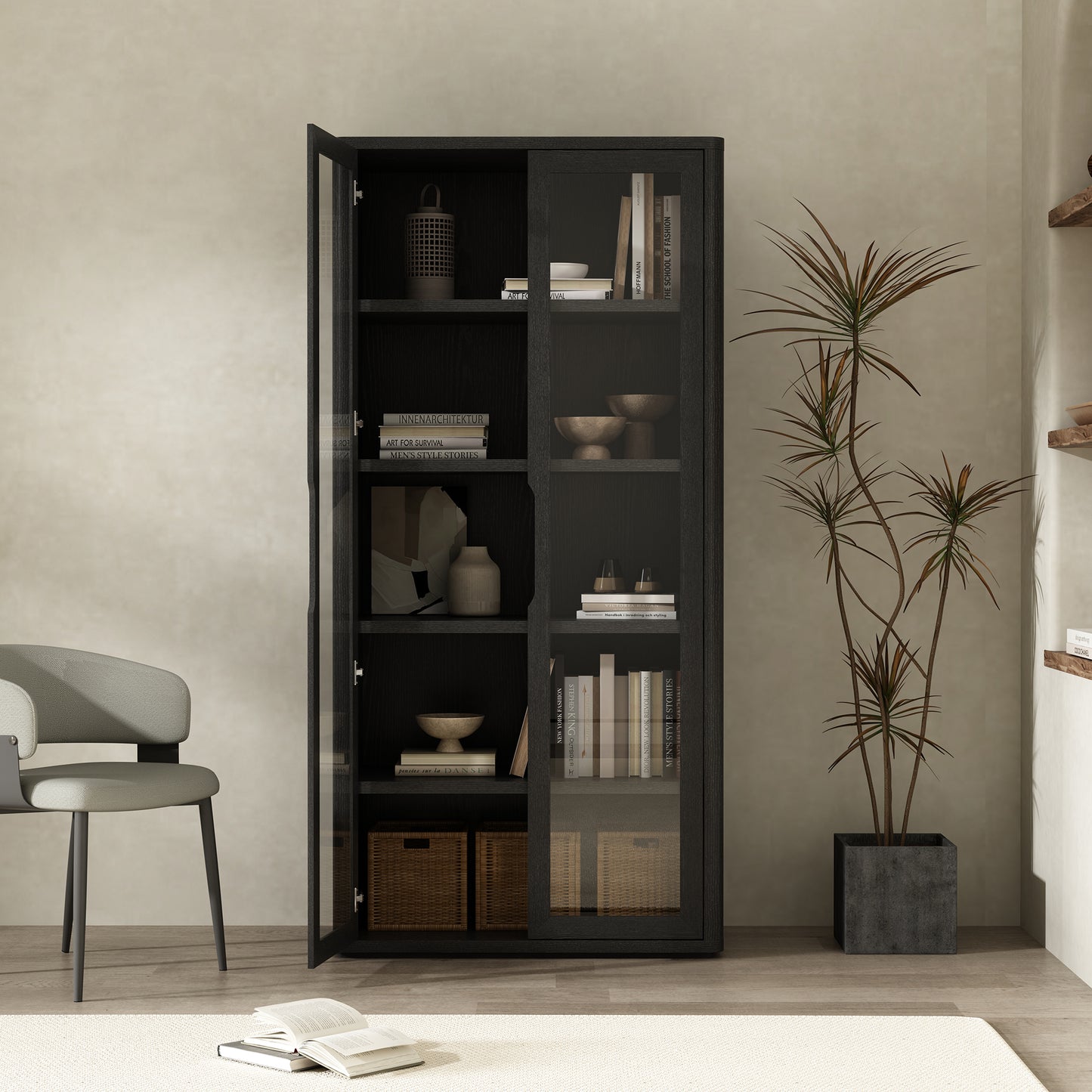 Rivington Modern 38" Bookcase Cabinet in Black BC005-BK