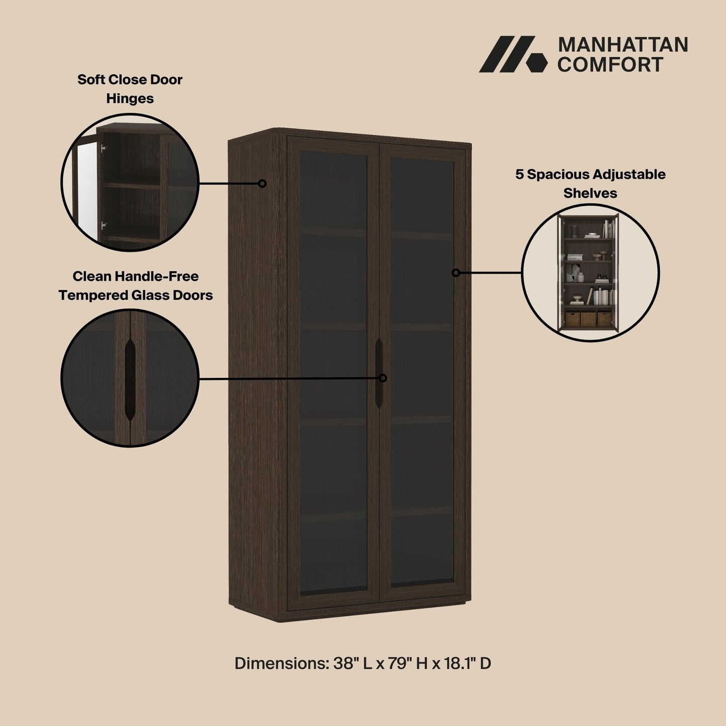 Rivington Modern 38" Bookcase Cabinet in Walnut BC005-BR