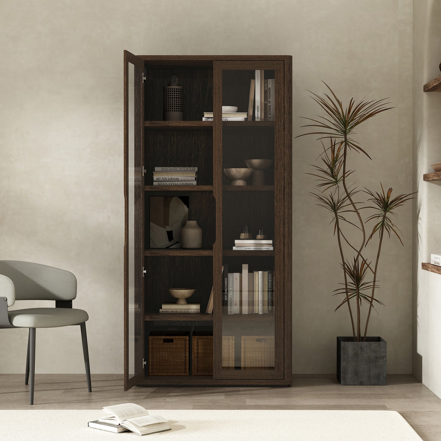 Rivington Modern 38" Bookcase Cabinet in Walnut BC005-BR
