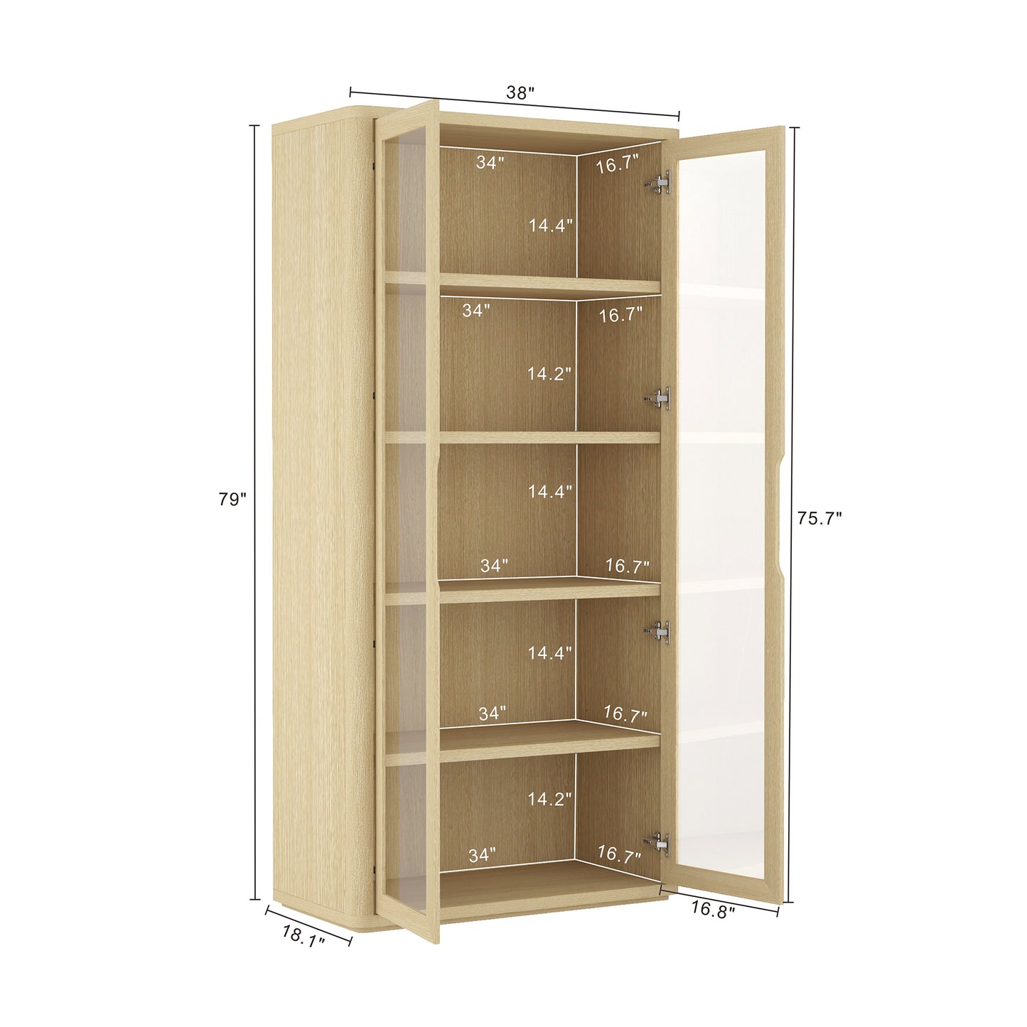 Rivington Modern 38" Bookcase Cabinet in Natural Oak BC005-NA