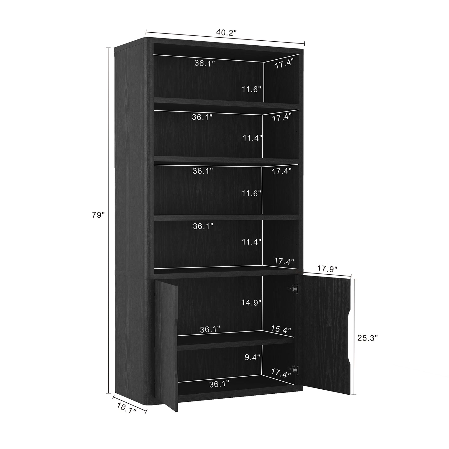 Rivington Modern 40" Bookcase Cabinet in Black BC006-BK