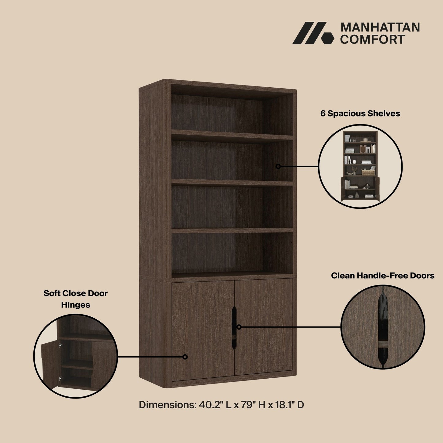 Rivington Modern 40" Bookcase Cabinet in Walnut BC006-BR