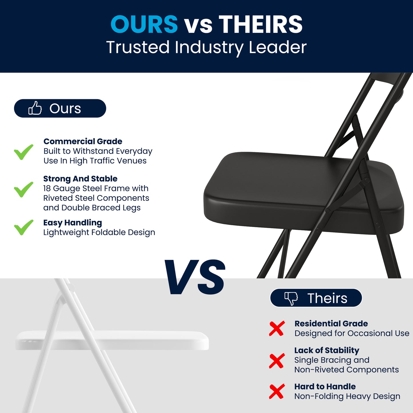 2 Pack HERCULES Series Double Braced Black Metal Folding Chair Black