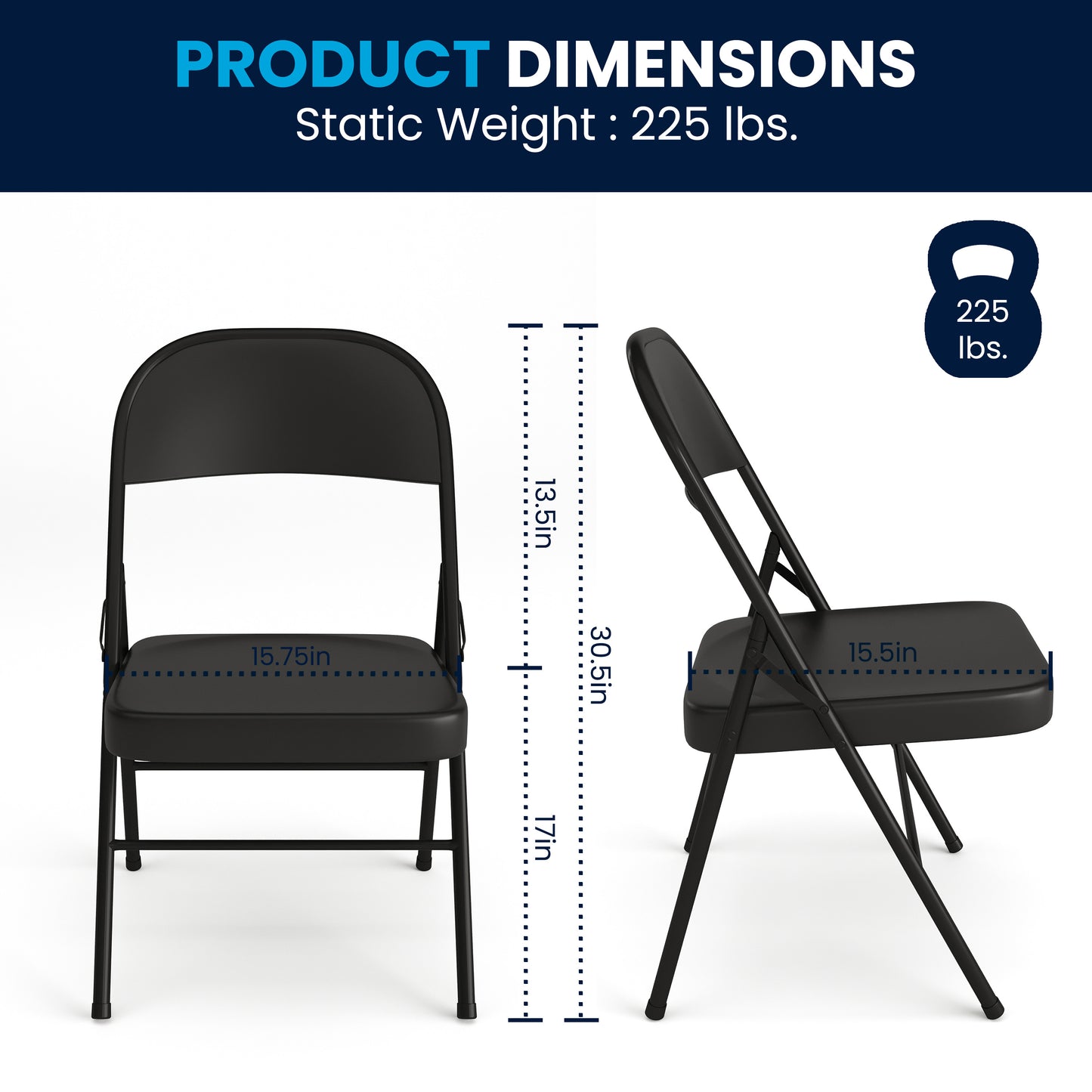 2 Pack HERCULES Series Double Braced Black Metal Folding Chair Black
