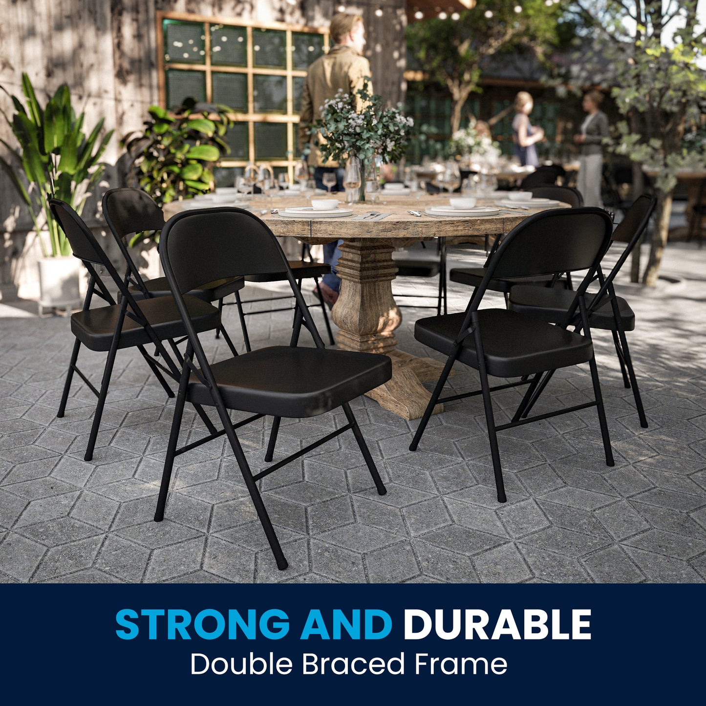 2 Pack HERCULES Series Double Braced Black Metal Folding Chair Black