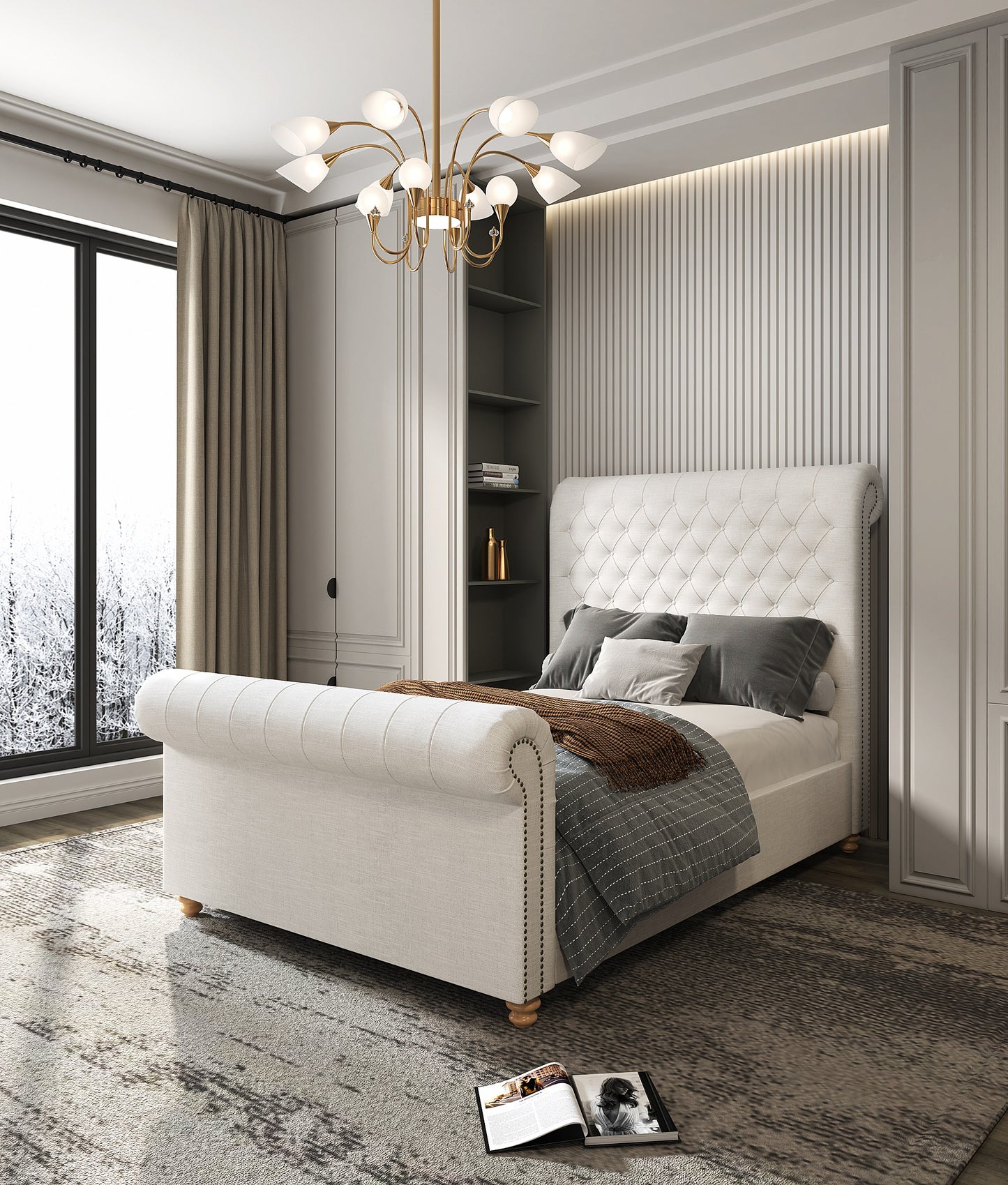 Manhattan Comfort Empire Cream Queen Bed BD001-QN-CR