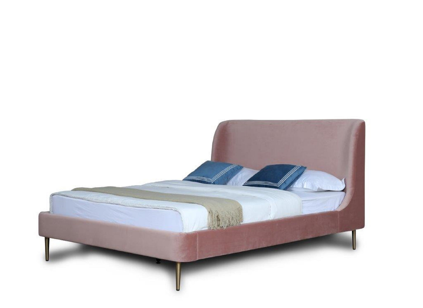 Heather Mid-Century Modern Upholstered Velvet Full Bed in Blush and Gold BD003-FL-BH