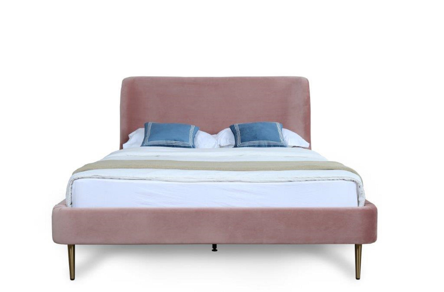 Heather Mid-Century Modern Upholstered Velvet Full Bed in Blush and Gold BD003-FL-BH