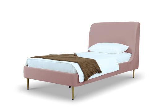 Manhattan Comfort Heather Velvet Twin Bed in Blush with Gold Legs BD003-TW-BH