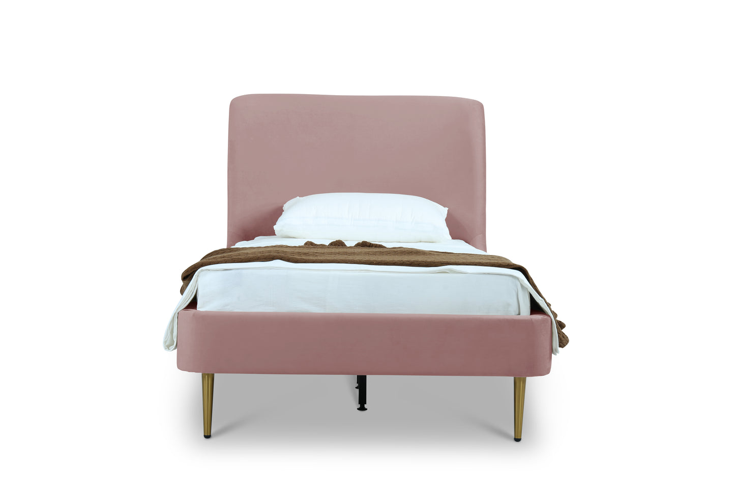Manhattan Comfort Heather Velvet Twin Bed in Blush with Gold Legs BD003-TW-BH