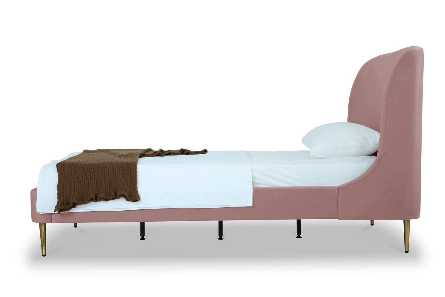Manhattan Comfort Heather Velvet Twin Bed in Blush with Gold Legs BD003-TW-BH