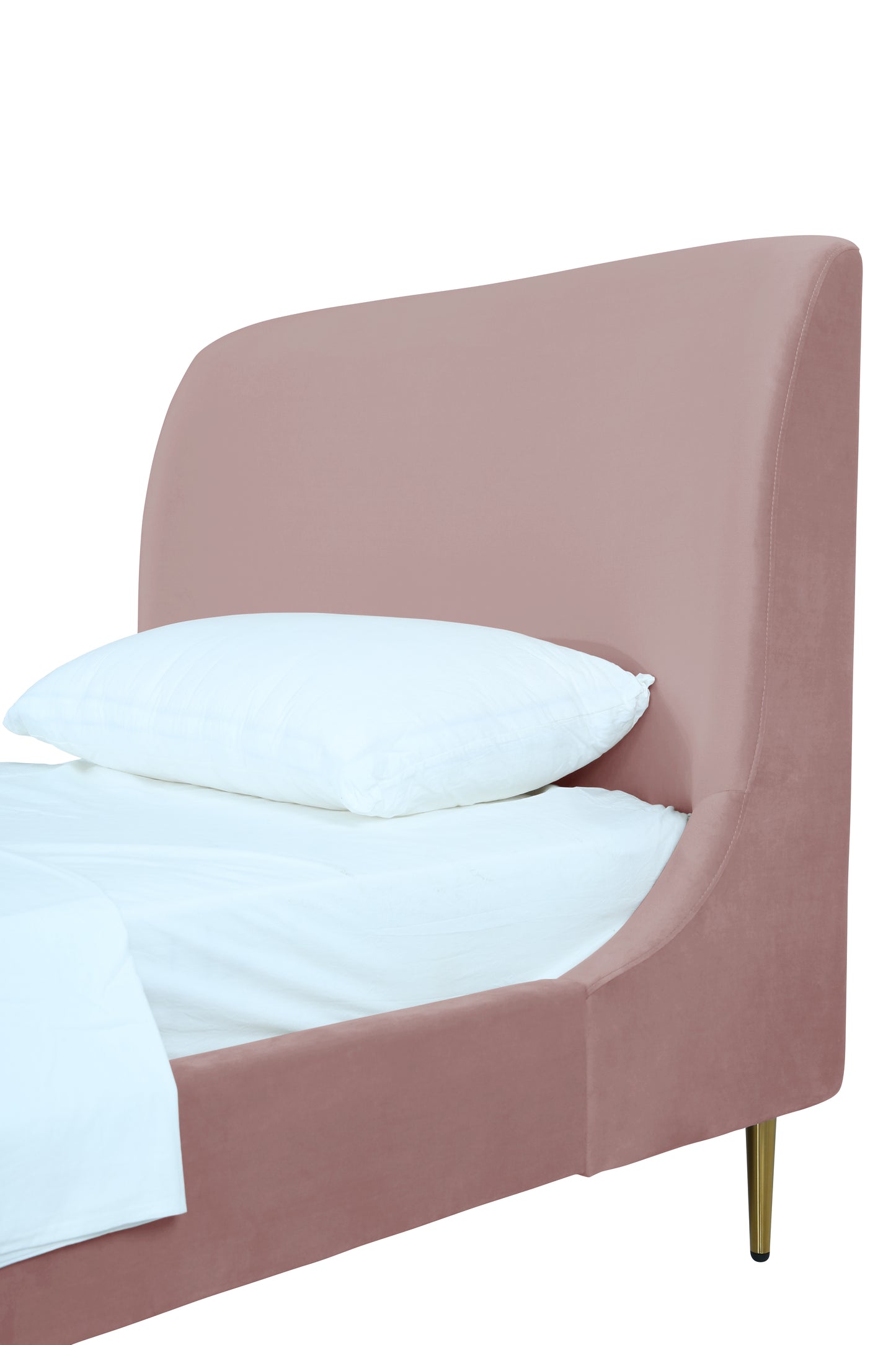 Manhattan Comfort Heather Velvet Twin Bed in Blush with Gold Legs BD003-TW-BH