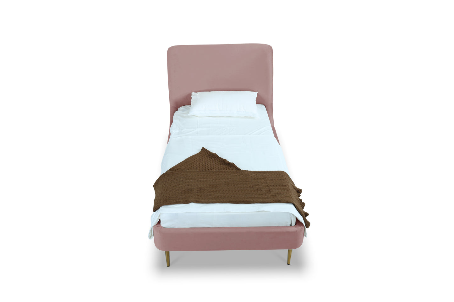 Manhattan Comfort Heather Velvet Twin Bed in Blush with Gold Legs BD003-TW-BH