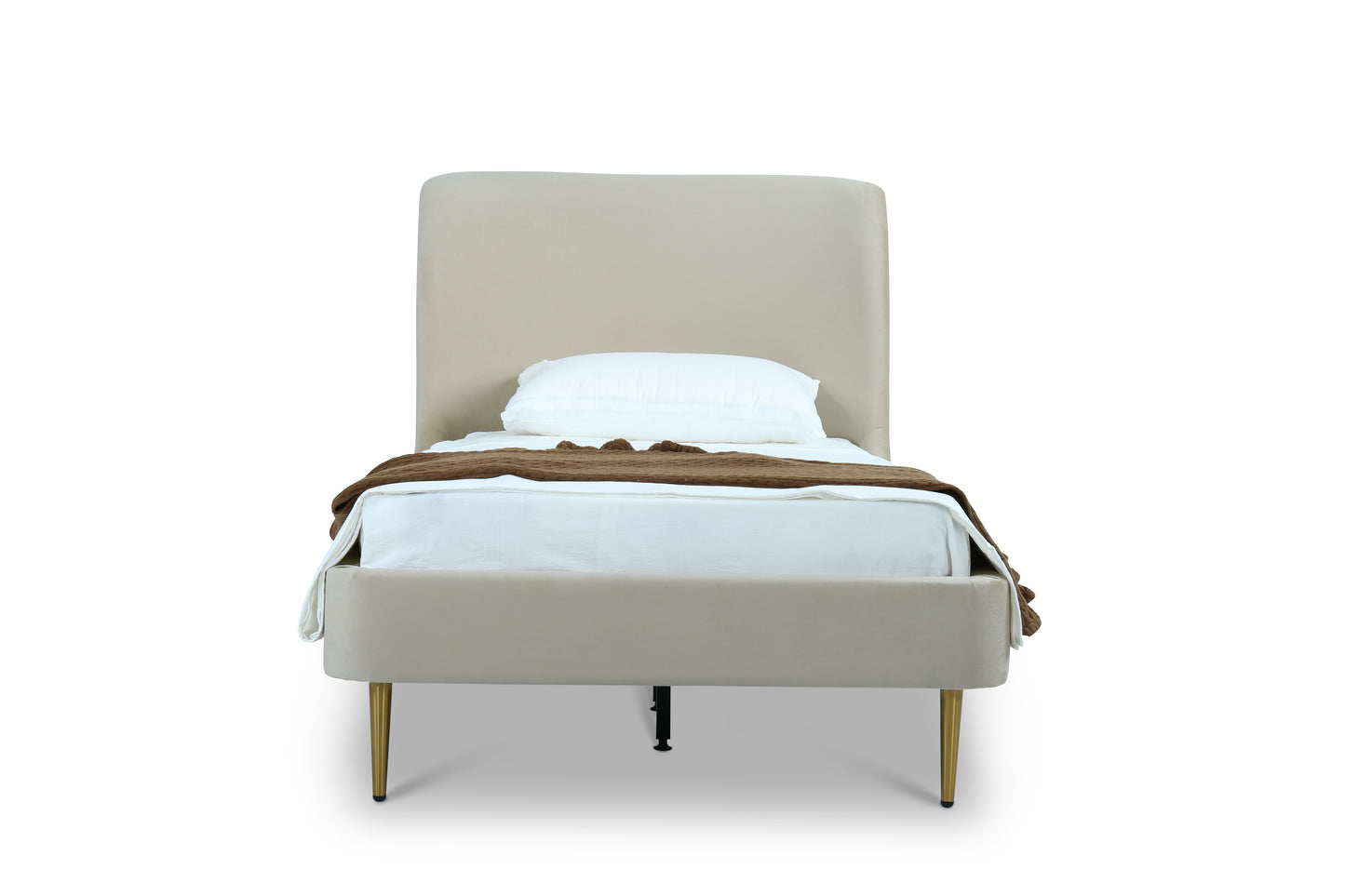 Manhattan Comfort Heather Velvet Twin Bed in Cream with Gold Legs BD003-TW-CR