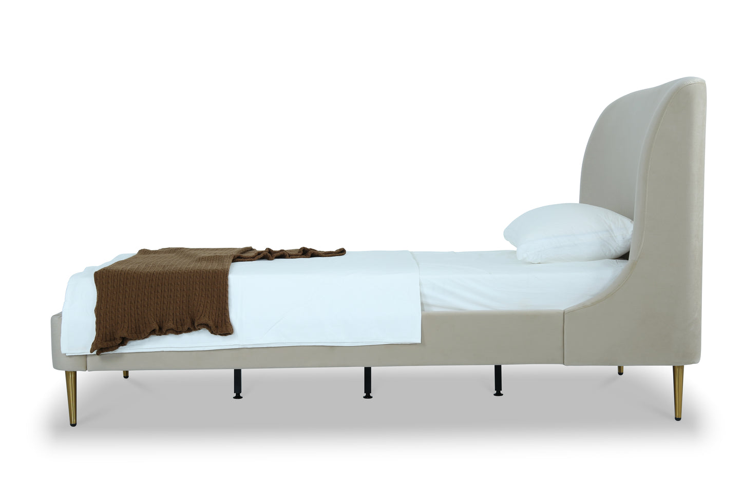 Manhattan Comfort Heather Velvet Twin Bed in Cream with Gold Legs BD003-TW-CR