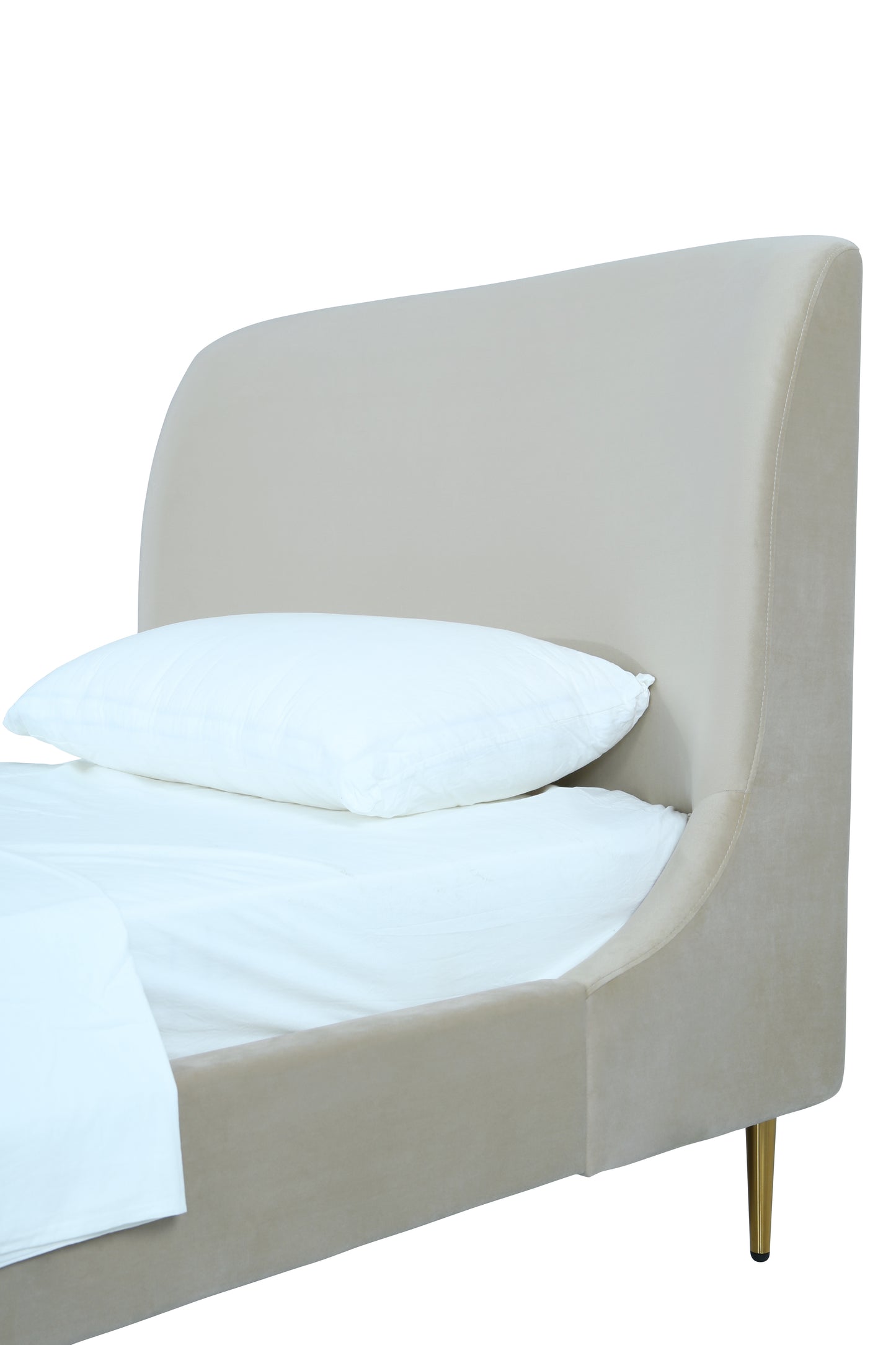 Manhattan Comfort Heather Velvet Twin Bed in Cream with Gold Legs BD003-TW-CR