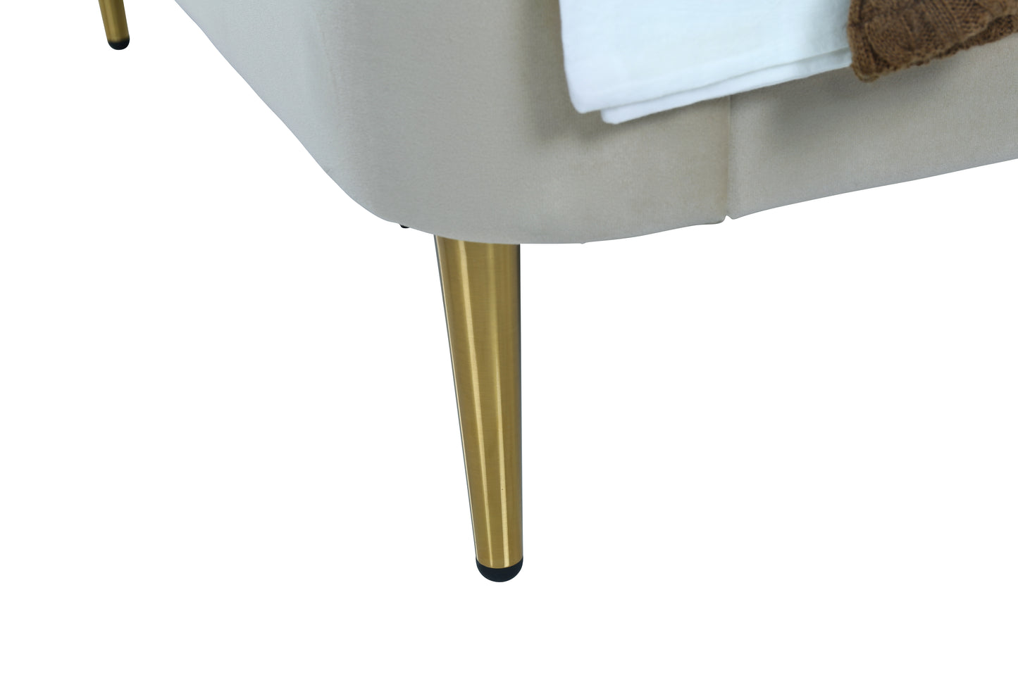 Manhattan Comfort Heather Velvet Twin Bed in Cream with Gold Legs BD003-TW-CR