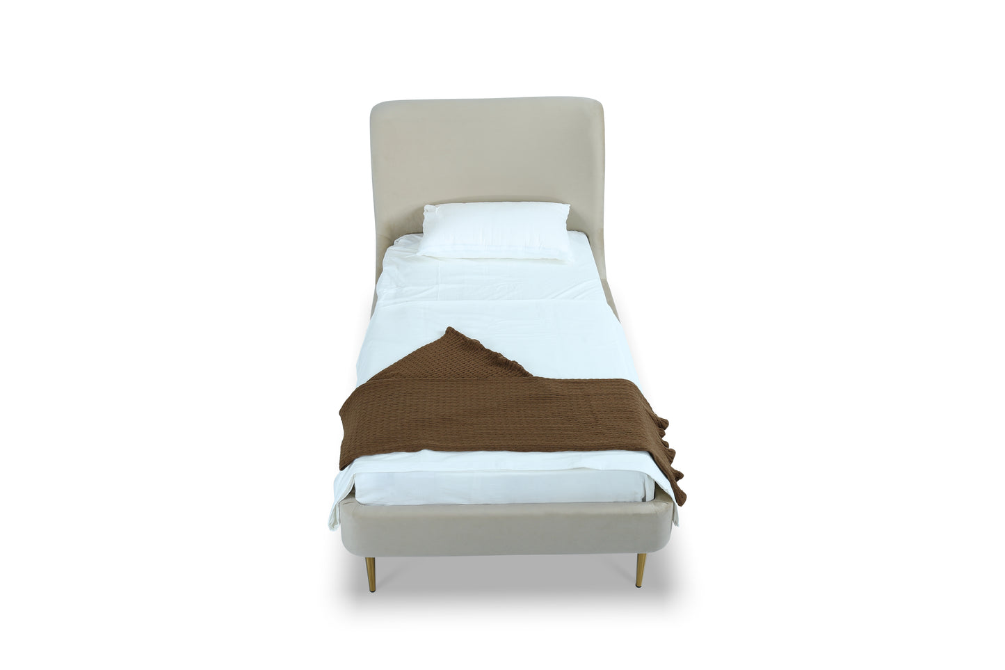 Manhattan Comfort Heather Velvet Twin Bed in Cream with Gold Legs BD003-TW-CR