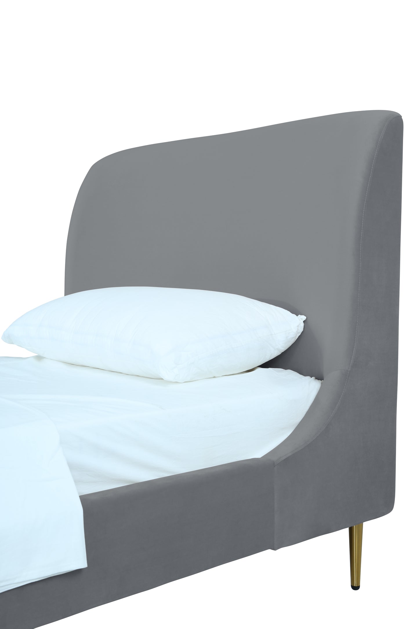 Manhattan Comfort Heather Velvet Twin Bed in Grey with Gold Legs BD003-TW-GY