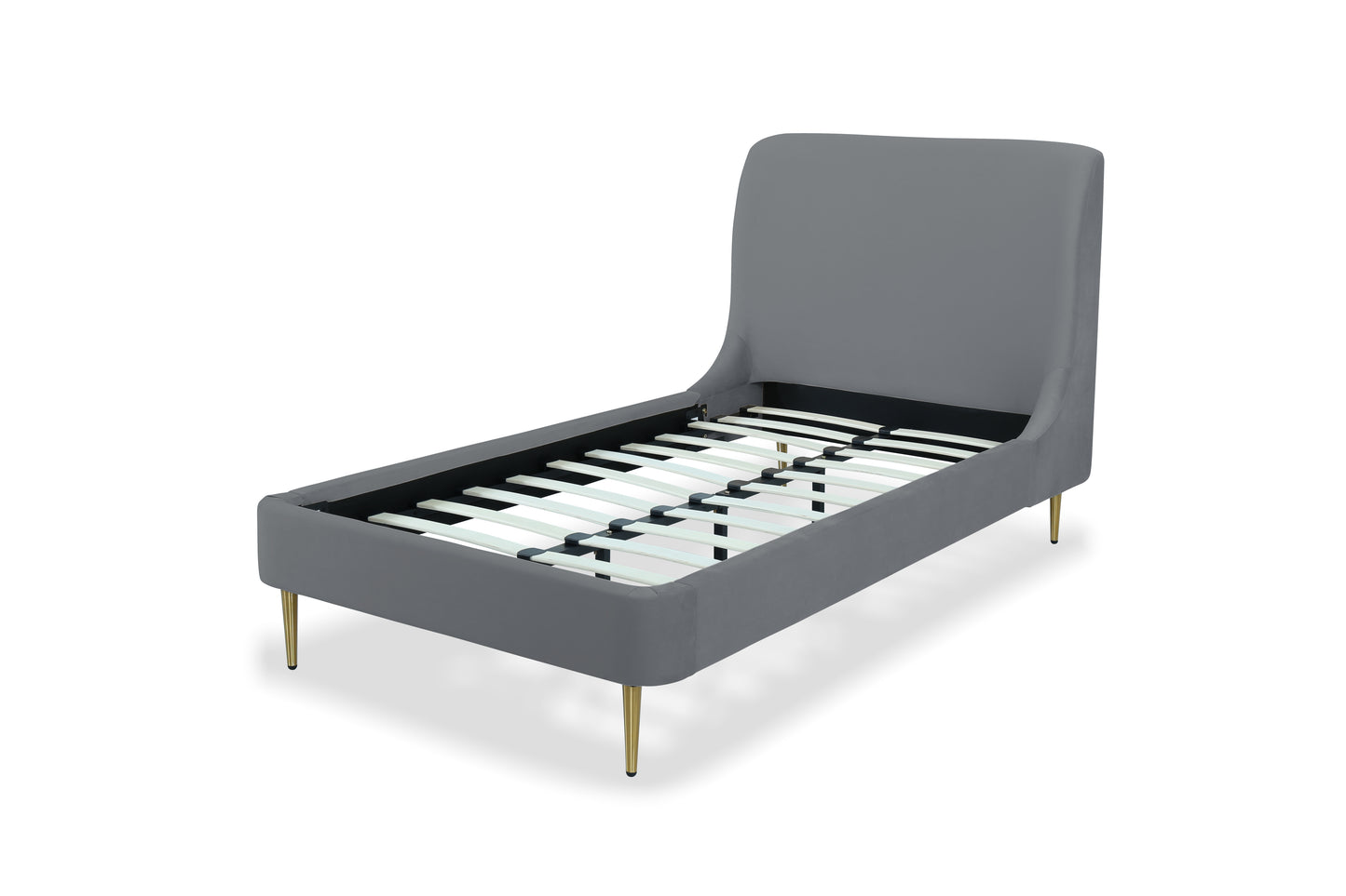 Manhattan Comfort Heather Velvet Twin Bed in Grey with Gold Legs BD003-TW-GY