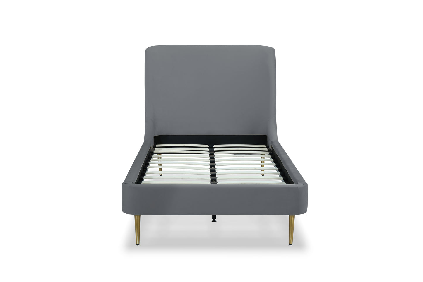 Manhattan Comfort Heather Velvet Twin Bed in Grey with Gold Legs BD003-TW-GY