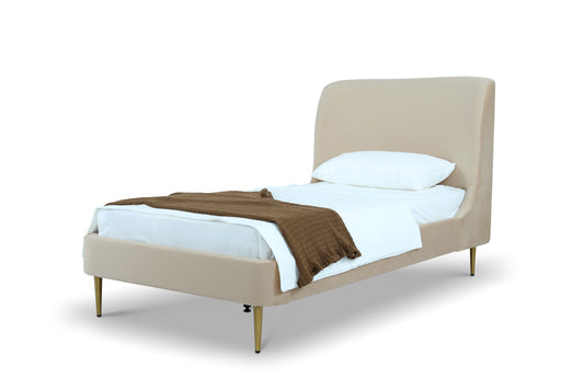 Manhattan Comfort Heather Velvet Twin Bed in Taupe with Gold Legs BD003-TW-TP