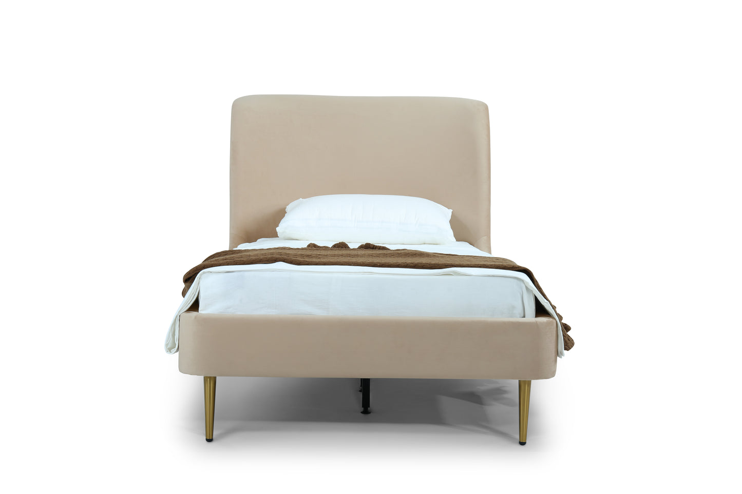Manhattan Comfort Heather Velvet Twin Bed in Taupe with Gold Legs BD003-TW-TP