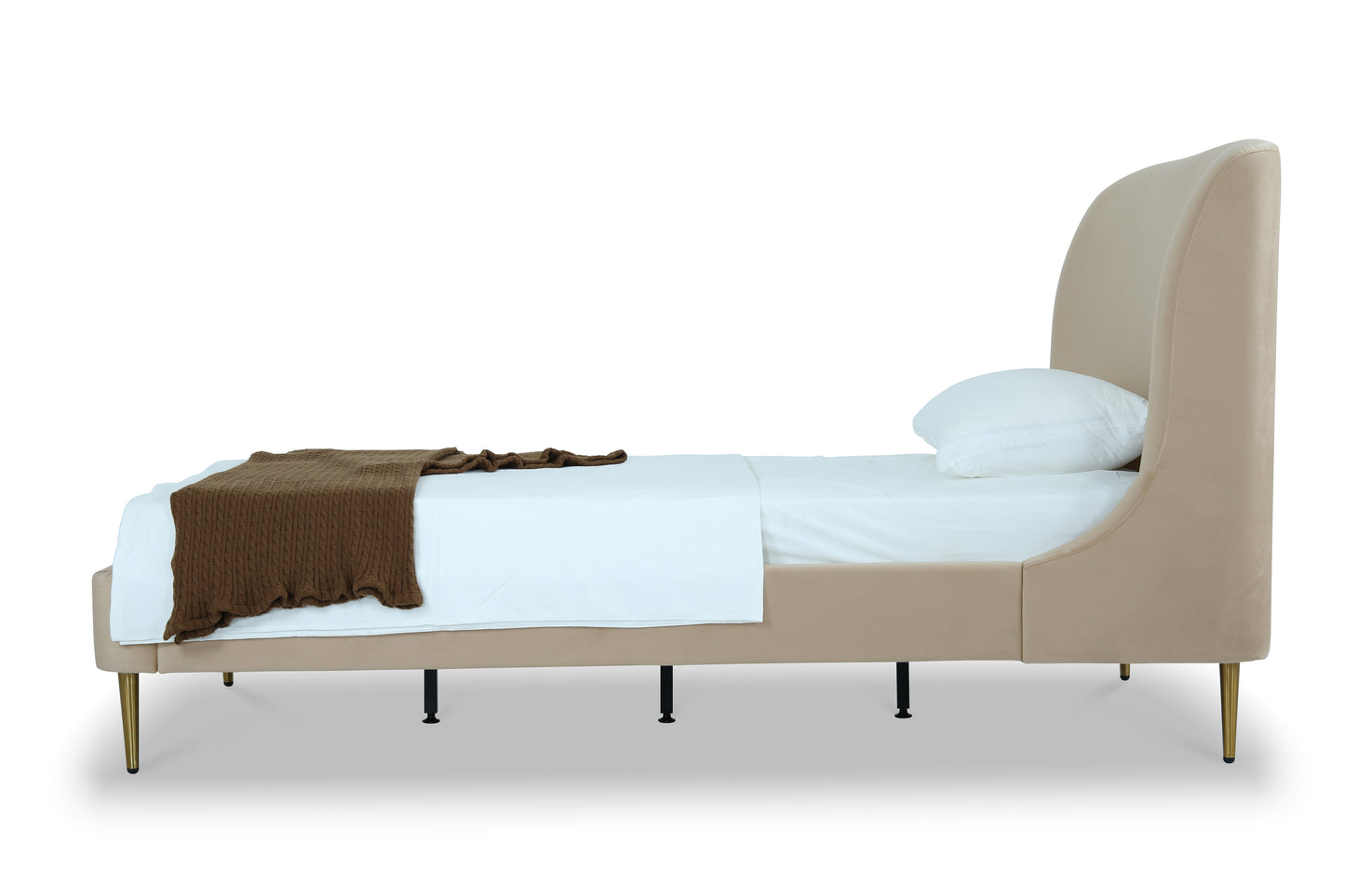 Manhattan Comfort Heather Velvet Twin Bed in Taupe with Gold Legs BD003-TW-TP