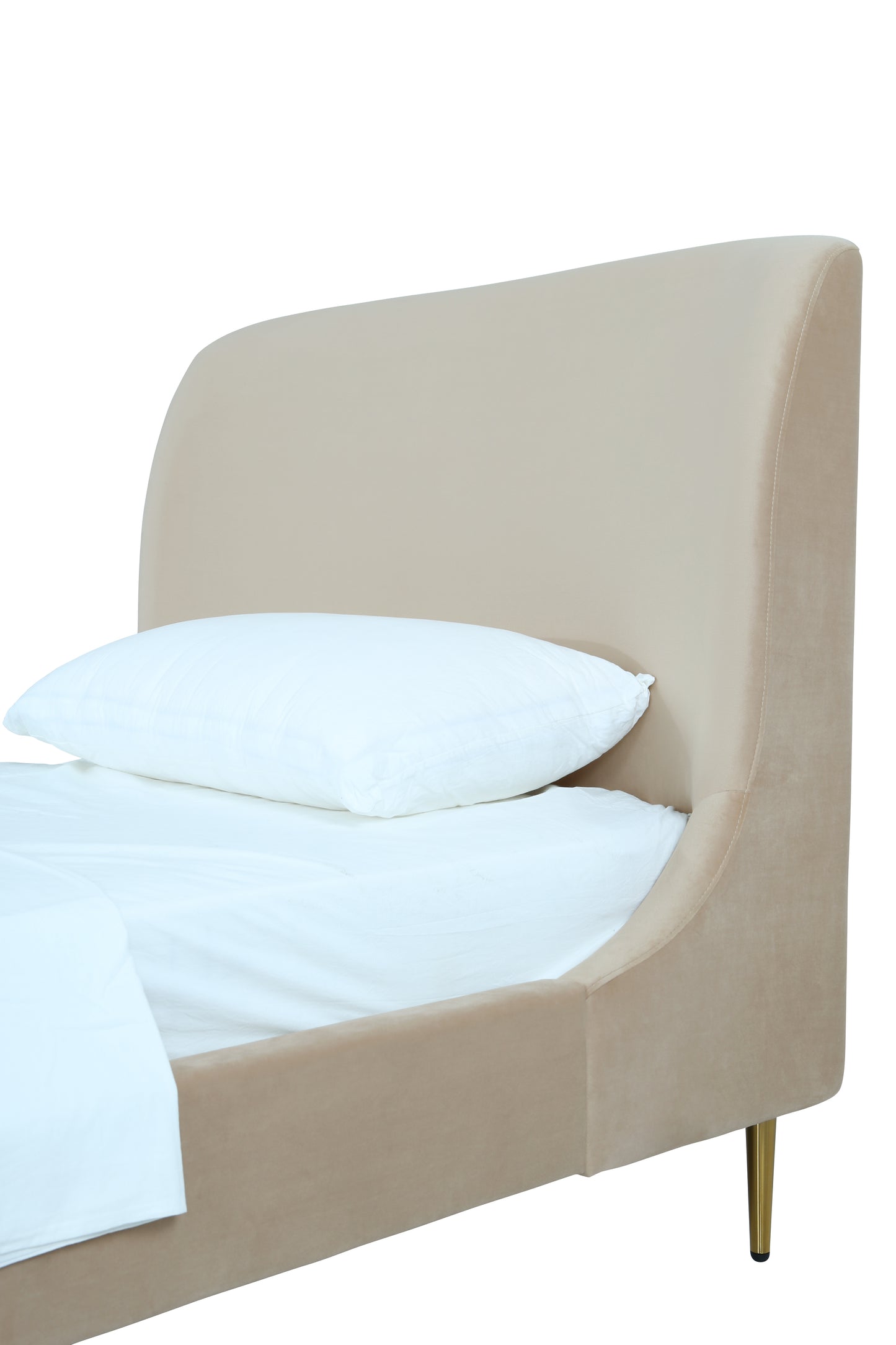 Manhattan Comfort Heather Velvet Twin Bed in Taupe with Gold Legs BD003-TW-TP