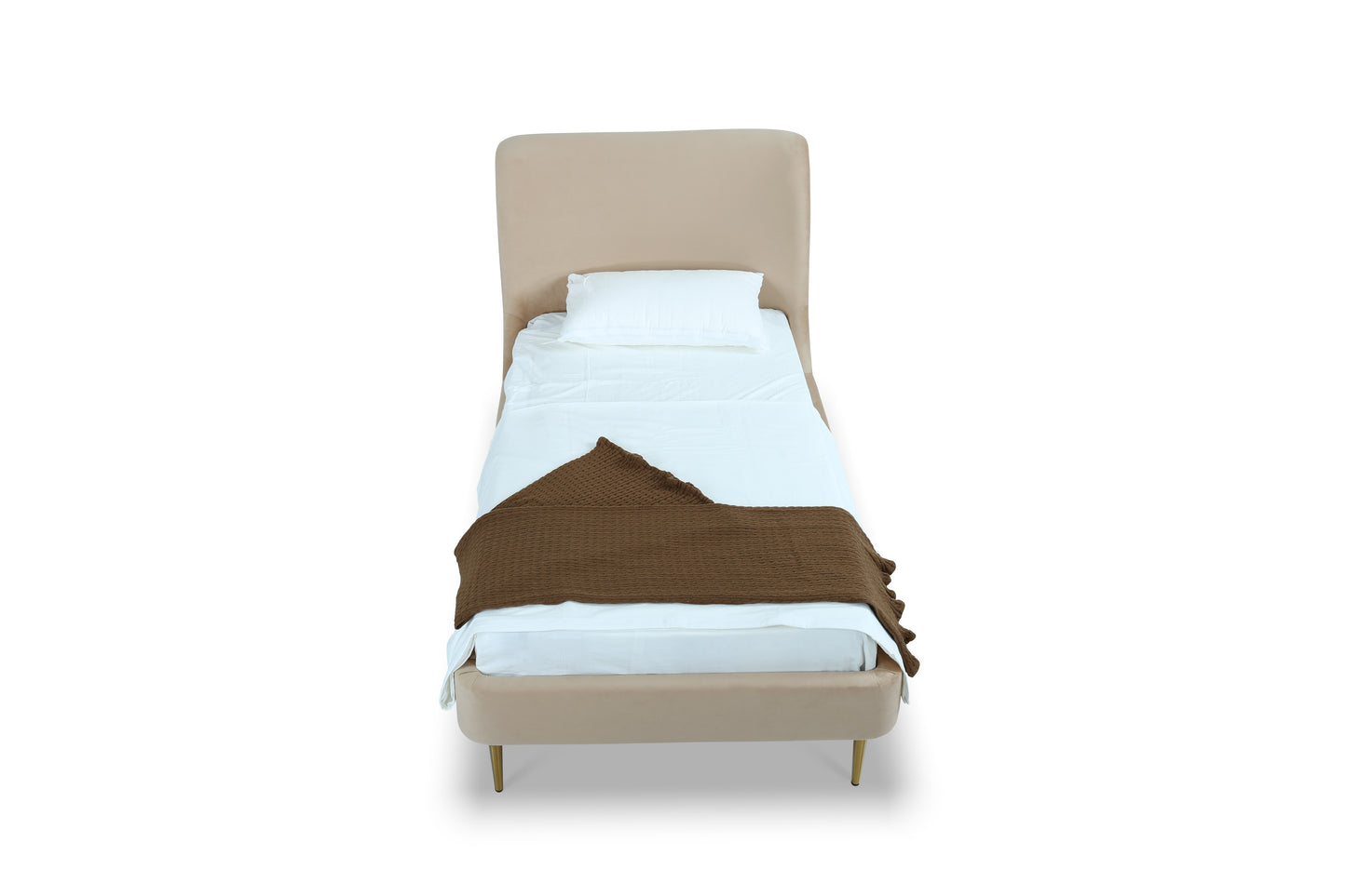 Manhattan Comfort Heather Velvet Twin Bed in Taupe with Gold Legs BD003-TW-TP