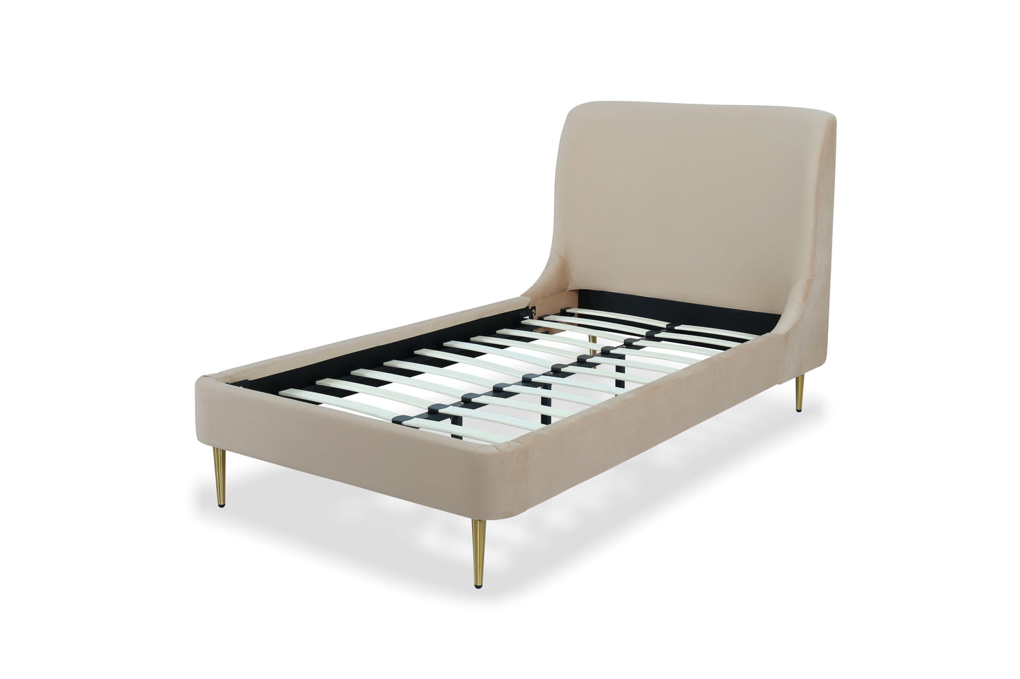 Manhattan Comfort Heather Velvet Twin Bed in Taupe with Gold Legs BD003-TW-TP