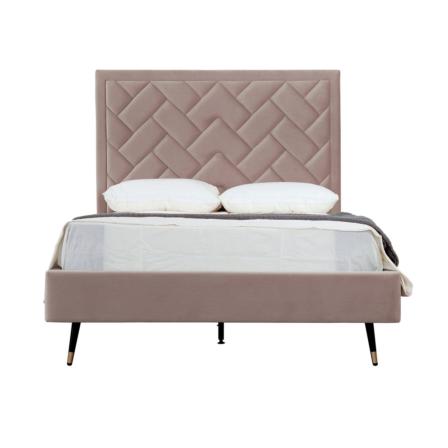 Manhattan Comfort Crosby Modern Full- Size Upholstered Velvet Bedframe and Headboard in Blush BD009-FL-BH