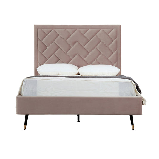 Manhattan Comfort Crosby Modern Full- Size Upholstered Velvet Bedframe and Headboard in Blush BD009-FL-BH