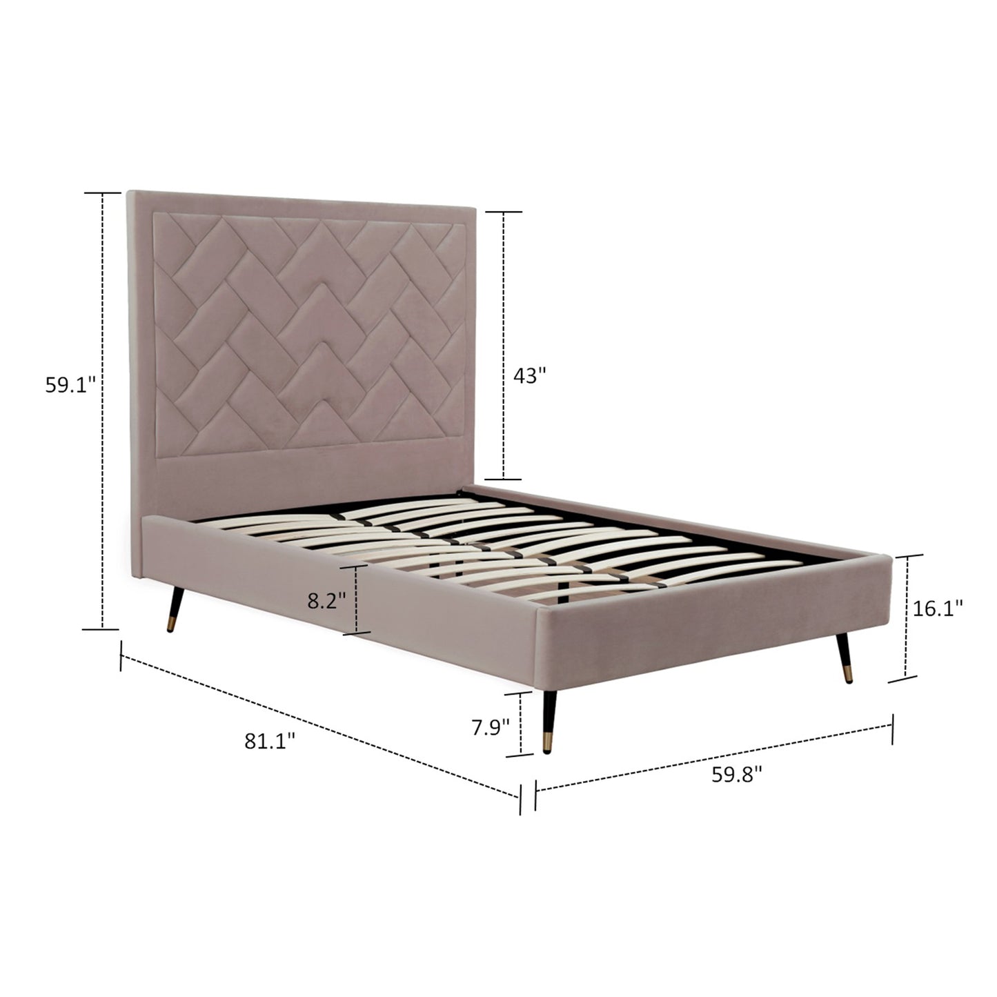Manhattan Comfort Crosby Modern Full- Size Upholstered Velvet Bedframe and Headboard in Blush BD009-FL-BH